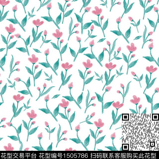 黑底花卉小清新小碎花数码印花华亿平台下载（图片编号: 1505786） - 瓦栏（Walan）