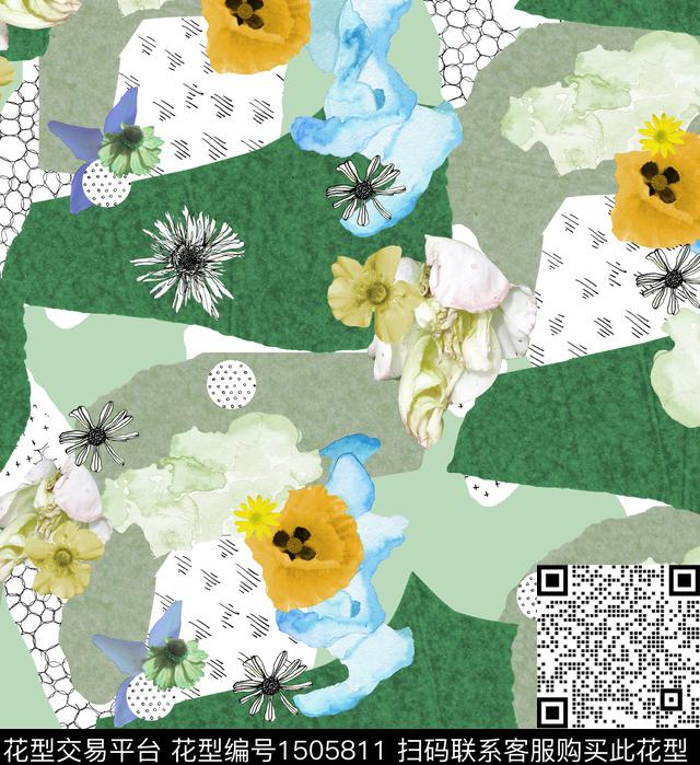 几何花卉大牌风数码印花华亿平台下载（图片编号: 1505811） - 瓦栏（Walan）