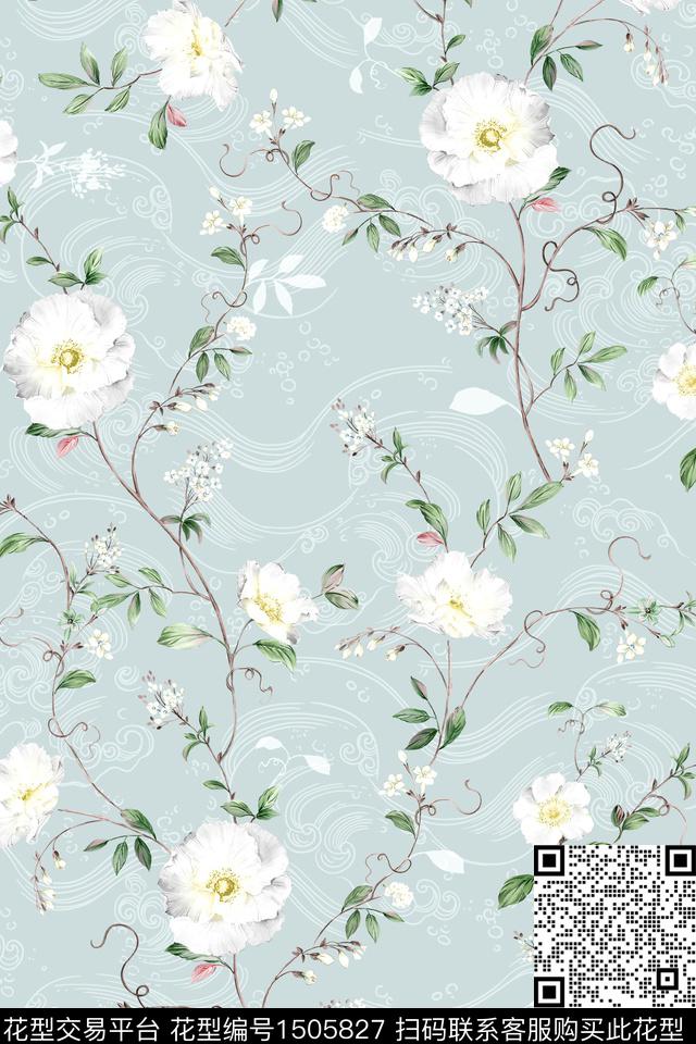 水彩数码华亿平台清爽底花卉数码印花华亿平台下载（图片编号: 1505827） - 瓦栏（Walan）