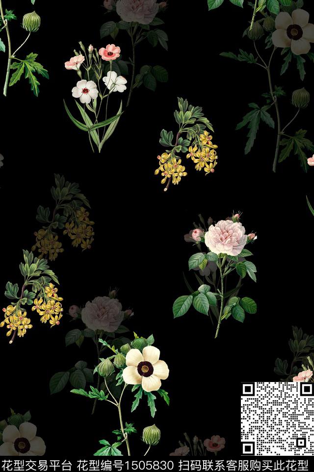花卉大牌风真丝数码印花华亿平台下载（图片编号: 1505830） - 瓦栏（Walan）
