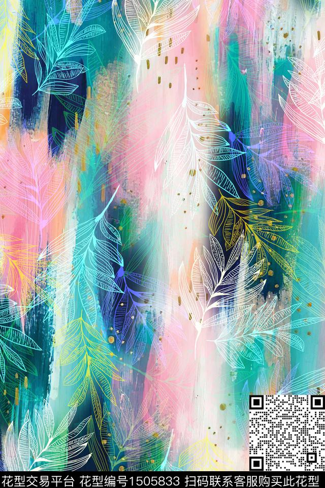 抽象小清新真丝数码印花华亿平台下载（图片编号: 1505833） - 瓦栏（Walan）