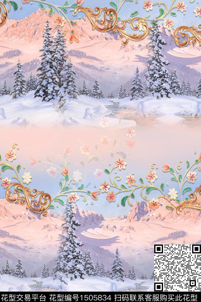 数码华亿平台插画卷草数码印花华亿平台下载（图片编号: 1505834） - 瓦栏（Walan）