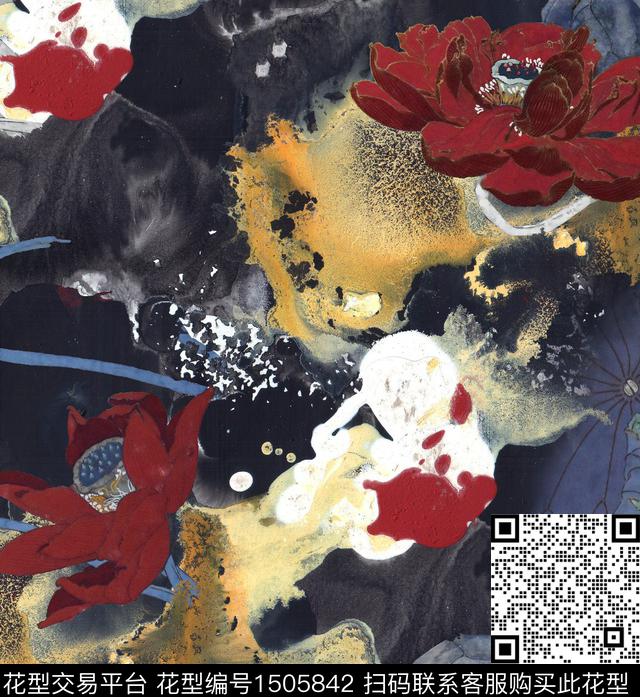 水墨风香云纱真丝数码印花华亿平台下载（图片编号: 1505842） - 瓦栏（Walan）