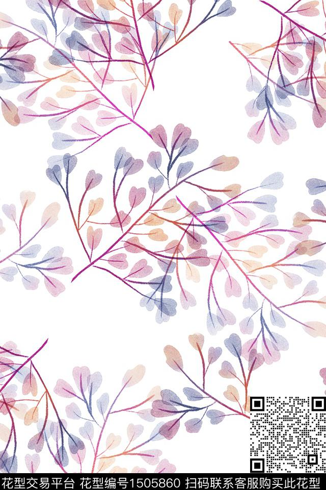 清爽底花卉花卉大牌风数码印花华亿平台下载（图片编号: 1505860） - 瓦栏（Walan）