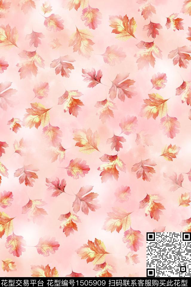 水彩绿植树叶年轻女性数码印花华亿平台下载（图片编号: 1505909） - 瓦栏（Walan）