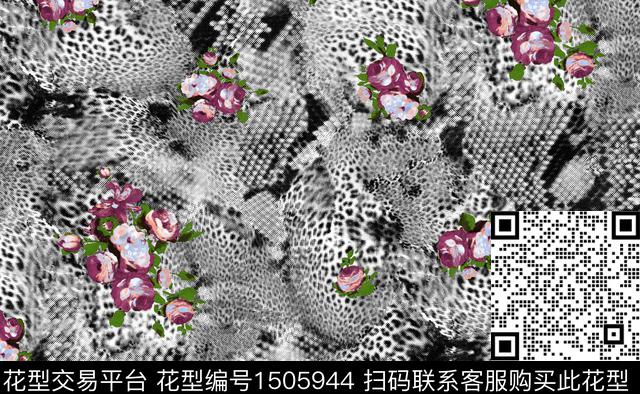 豹纹花卉大牌风数码印花华亿平台下载（图片编号: 1505944） - 瓦栏（Walan）