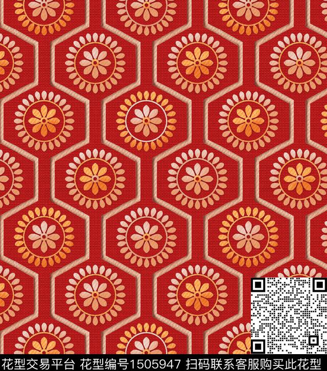 几何花卉大牌风数码印花华亿平台下载（图片编号: 1505947） - 瓦栏（Walan）