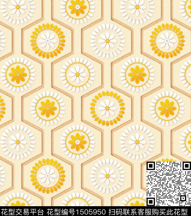 几何花卉大牌风数码印花华亿平台下载（图片编号: 1505950） - 瓦栏（Walan）