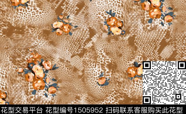 豹纹花卉大牌风数码印花华亿平台下载（图片编号: 1505952） - 瓦栏（Walan）
