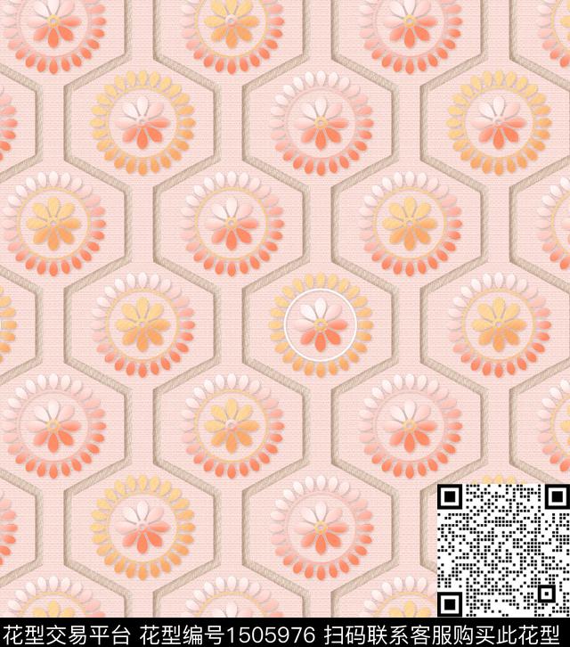几何花卉大牌风数码印花华亿平台下载（图片编号: 1505976） - 瓦栏（Walan）