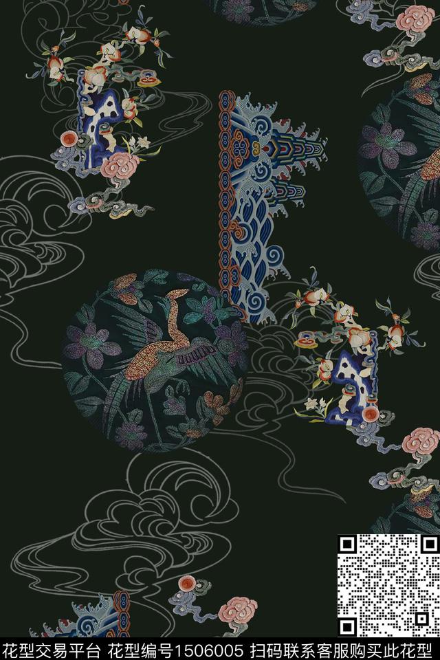 香云纱中国风真丝数码印花华亿平台下载（图片编号: 1506005） - 瓦栏（Walan）