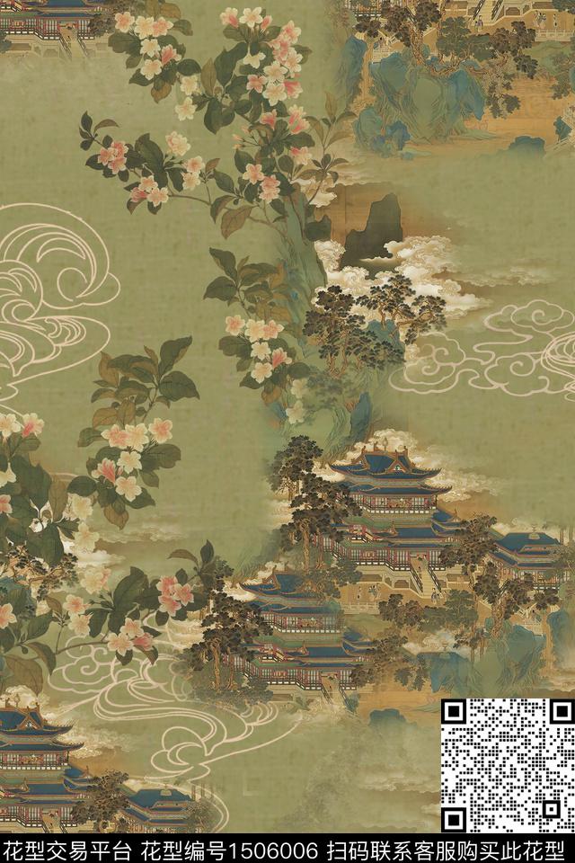 香云纱中国风真丝数码印花华亿平台下载（图片编号: 1506006） - 瓦栏（Walan）