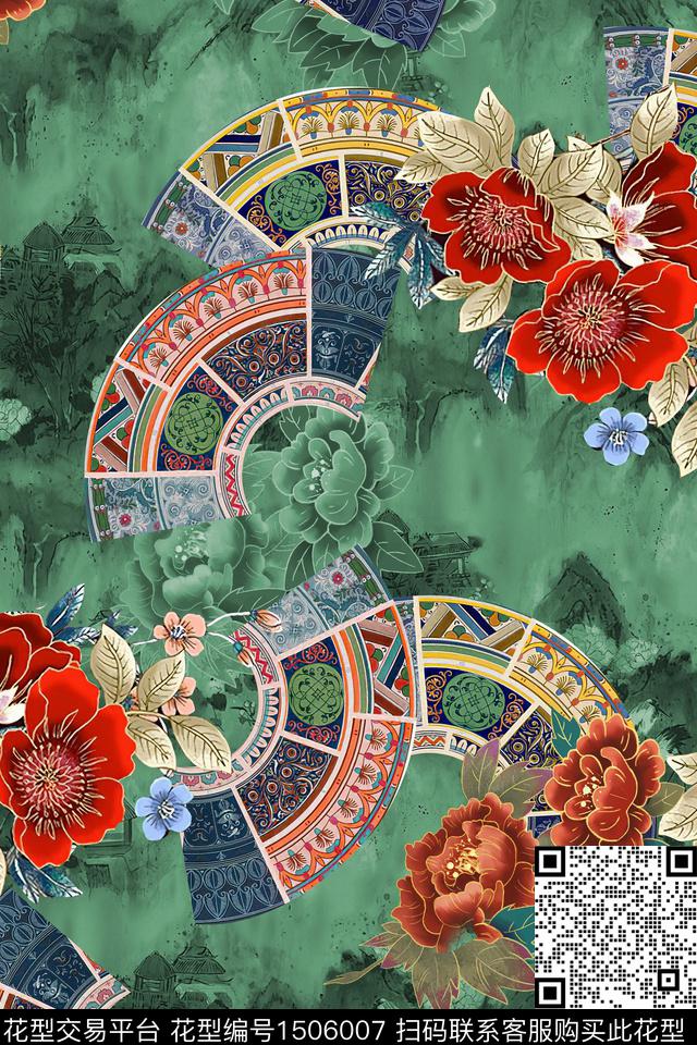 香云纱中国风真丝数码印花华亿平台下载（图片编号: 1506007） - 瓦栏（Walan）