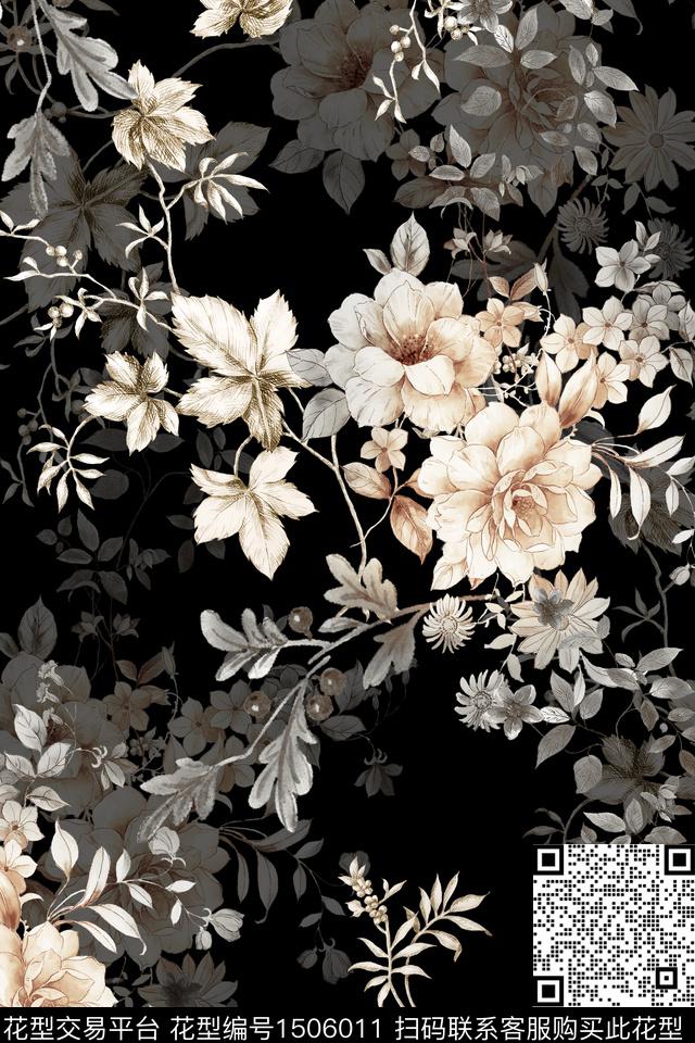 时尚花卉真丝数码印花华亿平台下载（图片编号: 1506011） - 瓦栏（Walan）