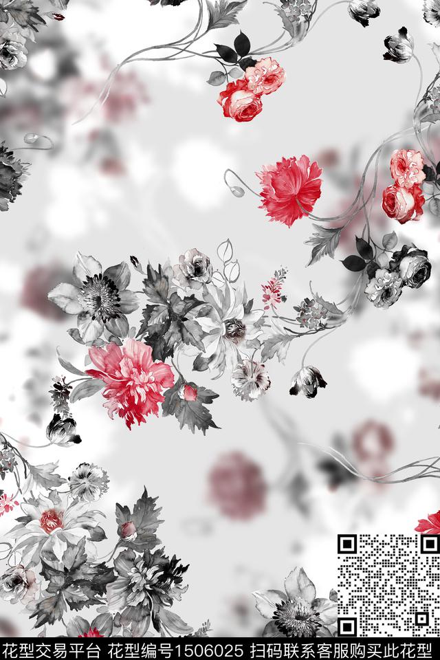 花卉大牌风香云纱数码印花华亿平台下载（图片编号: 1506025） - 瓦栏（Walan）