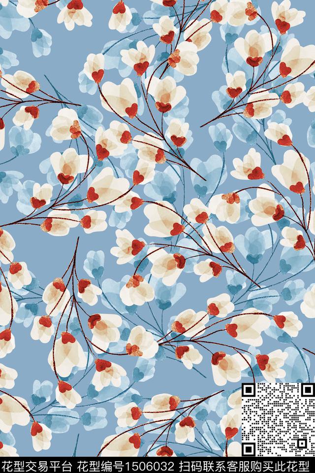 绿植树叶清爽底花卉花卉数码印花华亿平台下载（图片编号: 1506032） - 瓦栏（Walan）