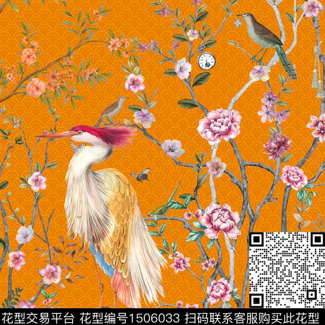 花卉大牌风香云纱数码印花华亿平台下载（图片编号: 1506033） - 瓦栏（Walan）