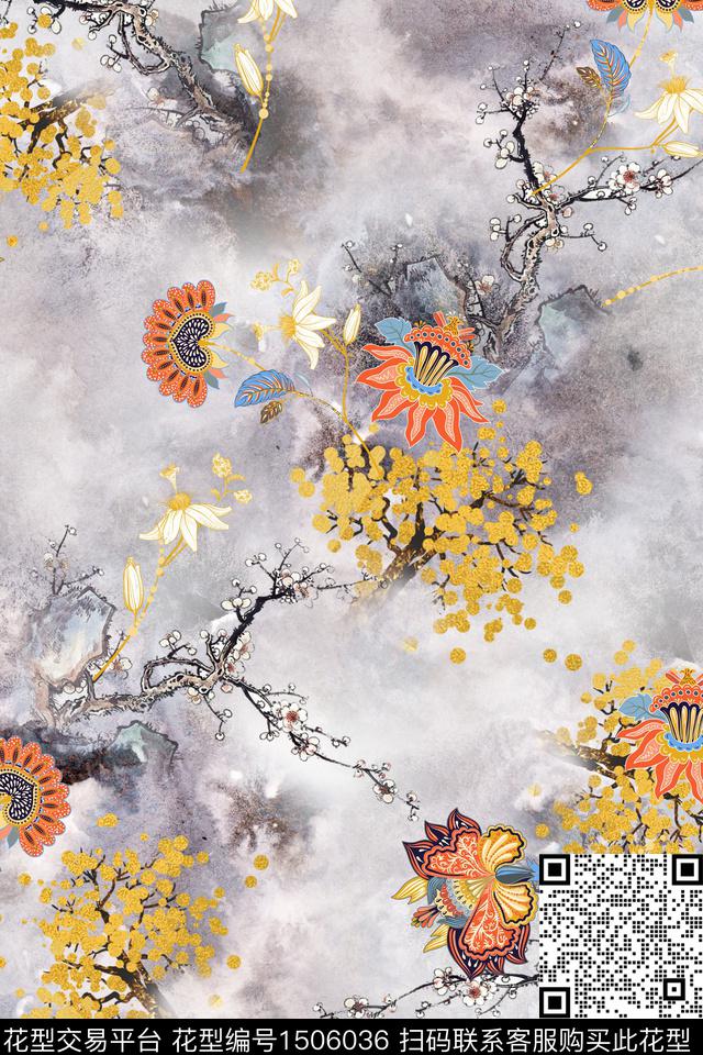 数码华亿平台香云纱国画数码印花华亿平台下载（图片编号: 1506036） - 瓦栏（Walan）