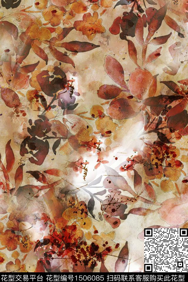 抽象小清新真丝数码印花华亿平台下载（图片编号: 1506085） - 瓦栏（Walan）