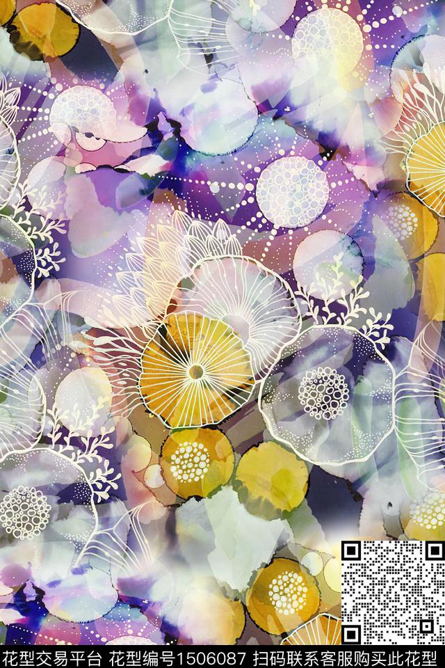抽象小清新真丝数码印花华亿平台下载（图片编号: 1506087） - 瓦栏（Walan）