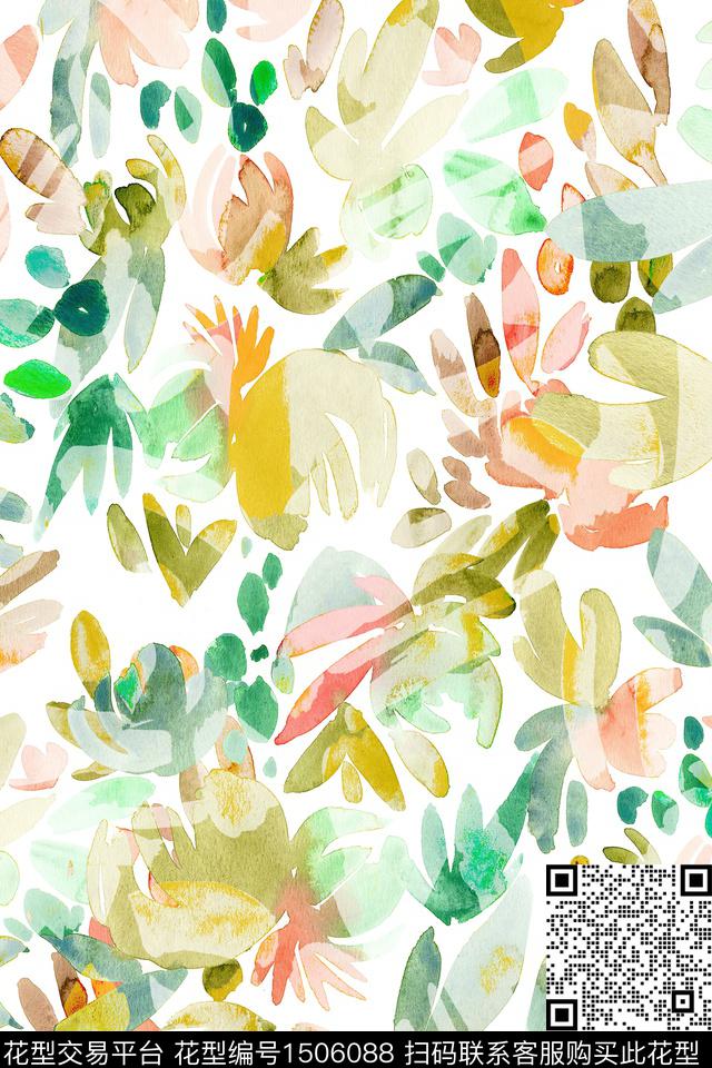 抽象小清新真丝数码印花华亿平台下载（图片编号: 1506088） - 瓦栏（Walan）