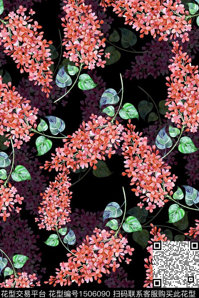 花卉大牌风真丝数码印花华亿平台下载（图片编号: 1506090） - 瓦栏（Walan）