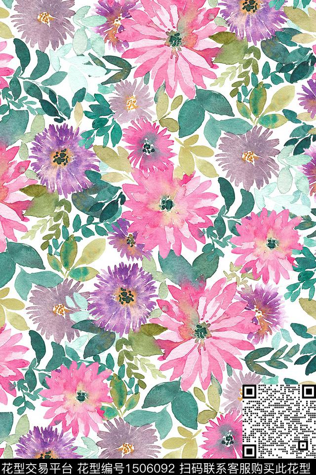 花卉小清新真丝数码印花华亿平台下载（图片编号: 1506092） - 瓦栏（Walan）