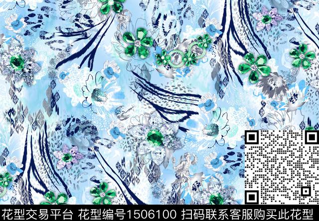 珠宝宝石花卉大牌风数码印花华亿平台下载（图片编号: 1506100） - 瓦栏（Walan）