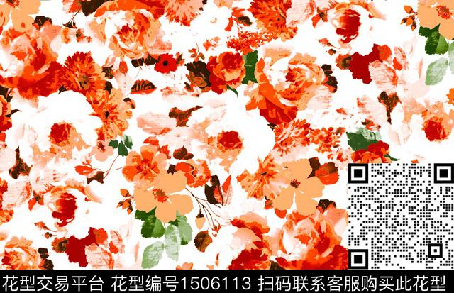 绿植树叶花卉手绘数码印花华亿平台下载（图片编号: 1506113） - 瓦栏（Walan）