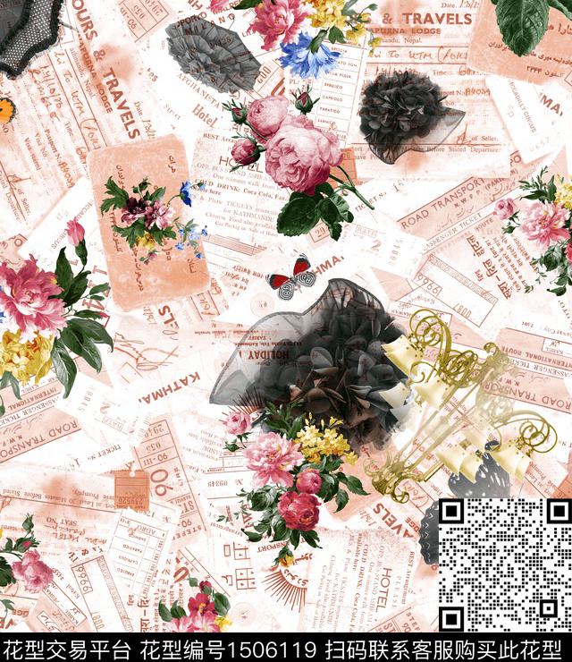 复古花卉大牌风数码印花华亿平台下载（图片编号: 1506119） - 瓦栏（Walan）