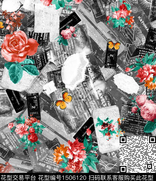 复古花卉大牌风数码印花华亿平台下载（图片编号: 1506120） - 瓦栏（Walan）