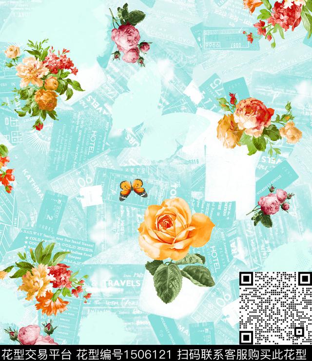 复古花卉大牌风数码印花华亿平台下载（图片编号: 1506121） - 瓦栏（Walan）