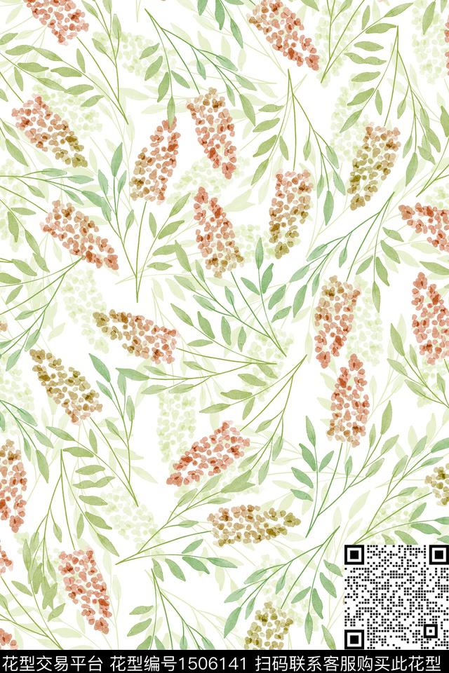 绿植树叶清爽底花卉花卉数码印花华亿平台下载（图片编号: 1506141） - 瓦栏（Walan）