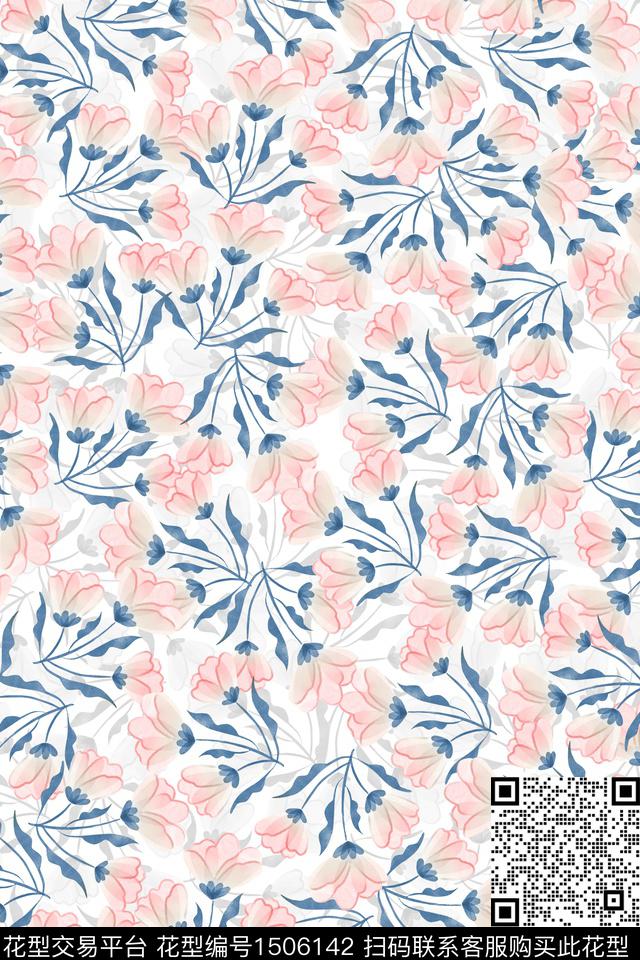 清爽底花卉花卉大牌风数码印花华亿平台下载（图片编号: 1506142） - 瓦栏（Walan）
