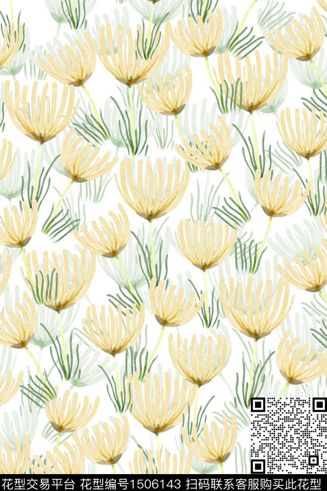 绿植树叶清爽底花卉花卉数码印花华亿平台下载（图片编号: 1506143） - 瓦栏（Walan）