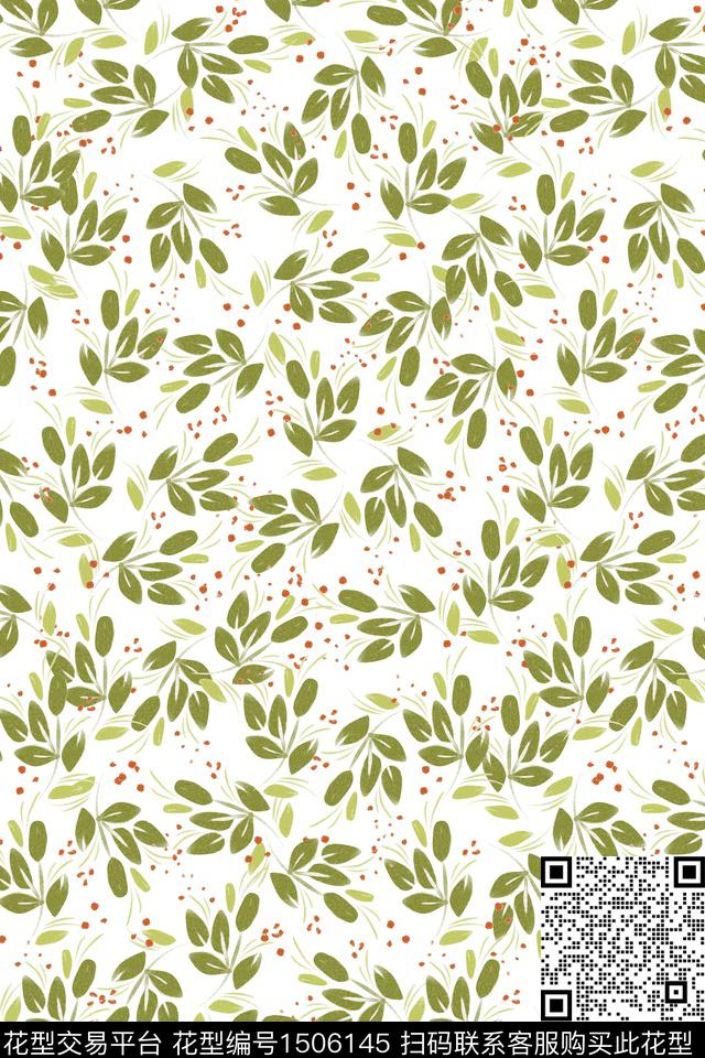绿植树叶清爽底花卉花卉数码印花华亿平台下载（图片编号: 1506145） - 瓦栏（Walan）