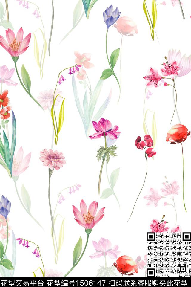 清爽底花卉花卉真丝数码印花华亿平台下载（图片编号: 1506147） - 瓦栏（Walan）