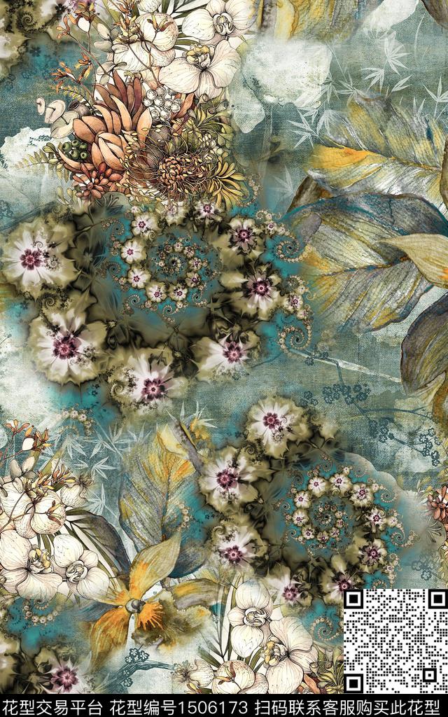 手绘中老年香云纱数码印花华亿平台下载（图片编号: 1506173） - 瓦栏（Walan）