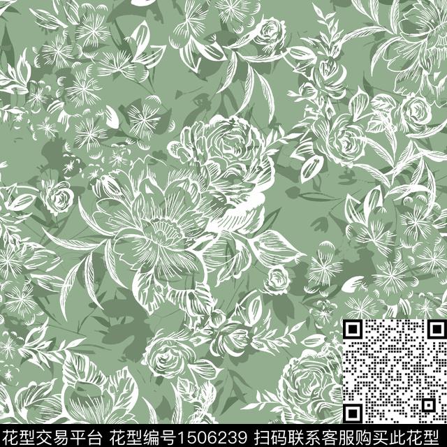 花卉手绘矢量数码印花华亿平台下载（图片编号: 1506239） - 瓦栏（Walan）