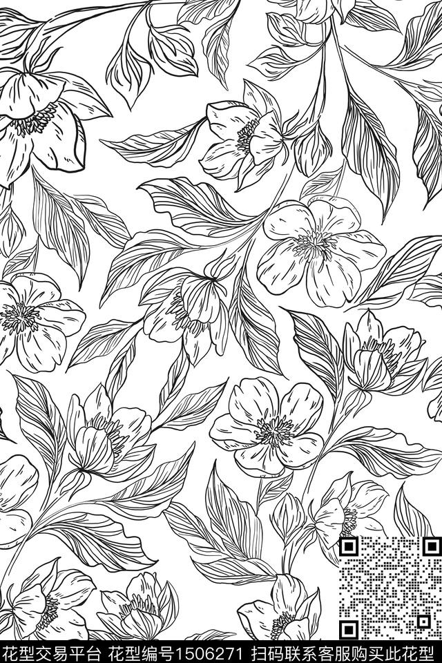 花卉大牌风植物数码印花华亿平台下载（图片编号: 1506271） - 瓦栏（Walan）