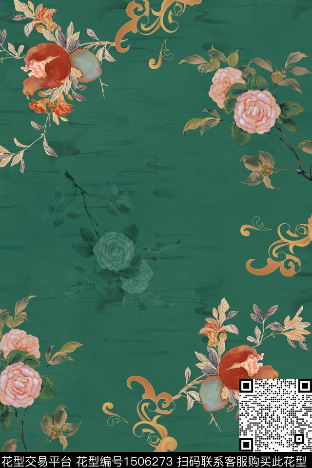 花卉中国风华亿平台底纹华亿平台数码印花华亿平台下载（图片编号: 1506273） - 瓦栏（Walan）