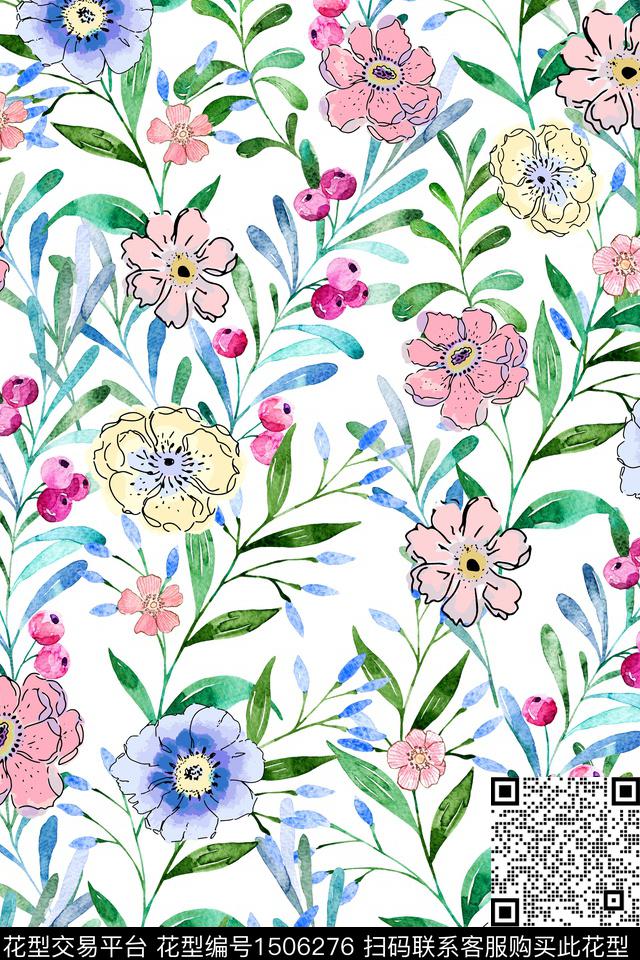 简约花卉小清新数码印花华亿平台下载（图片编号: 1506276） - 瓦栏（Walan）