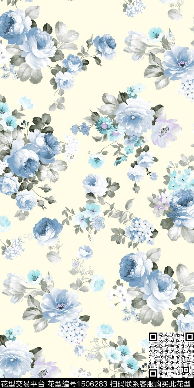 复古花卉大牌风数码印花华亿平台下载（图片编号: 1506283） - 瓦栏（Walan）