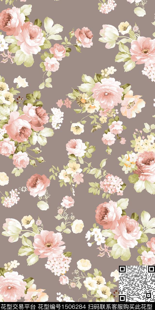 复古花卉大牌风数码印花华亿平台下载（图片编号: 1506284） - 瓦栏（Walan）