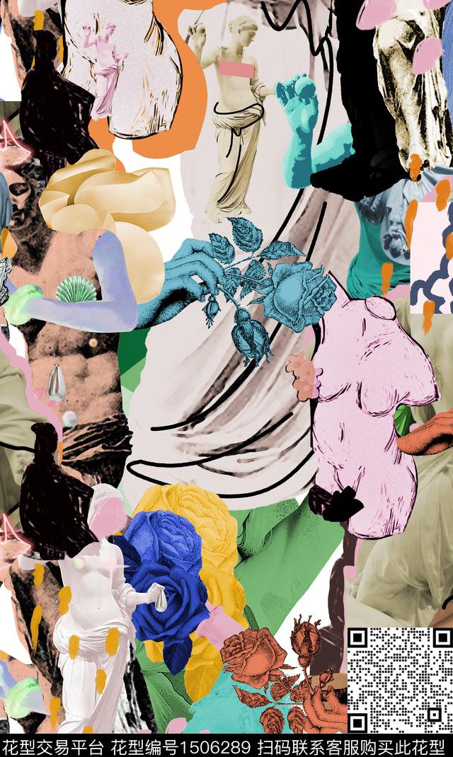 复古大牌风抽象数码印花华亿平台下载（图片编号: 1506289） - 瓦栏（Walan）