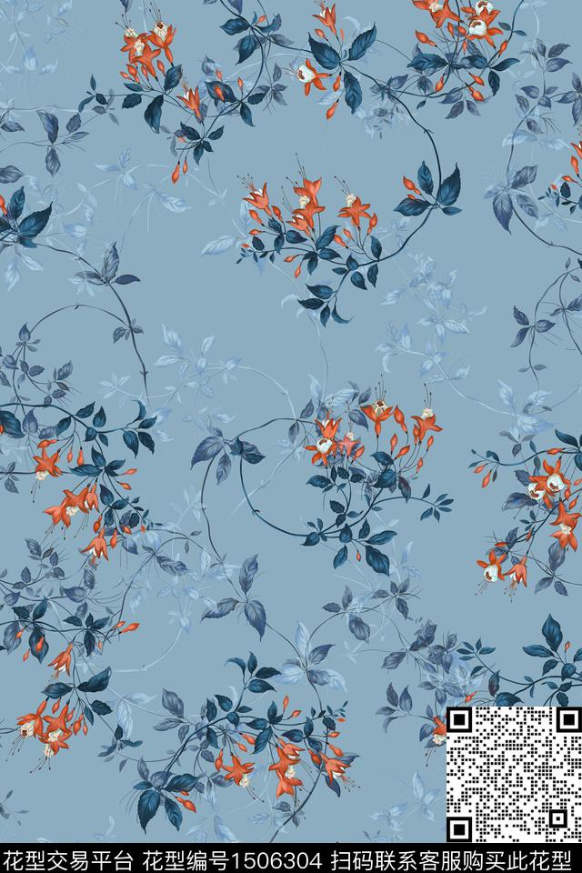 绿植树叶清爽底花卉花卉数码印花华亿平台下载（图片编号: 1506304） - 瓦栏（Walan）