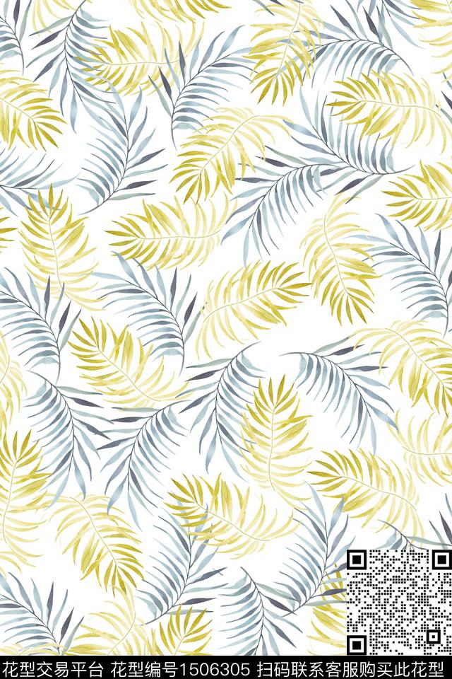 绿植树叶清爽底花卉花卉数码印花华亿平台下载（图片编号: 1506305） - 瓦栏（Walan）