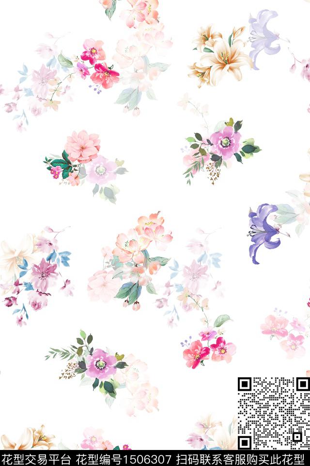 清爽底花卉花卉真丝数码印花华亿平台下载（图片编号: 1506307） - 瓦栏（Walan）