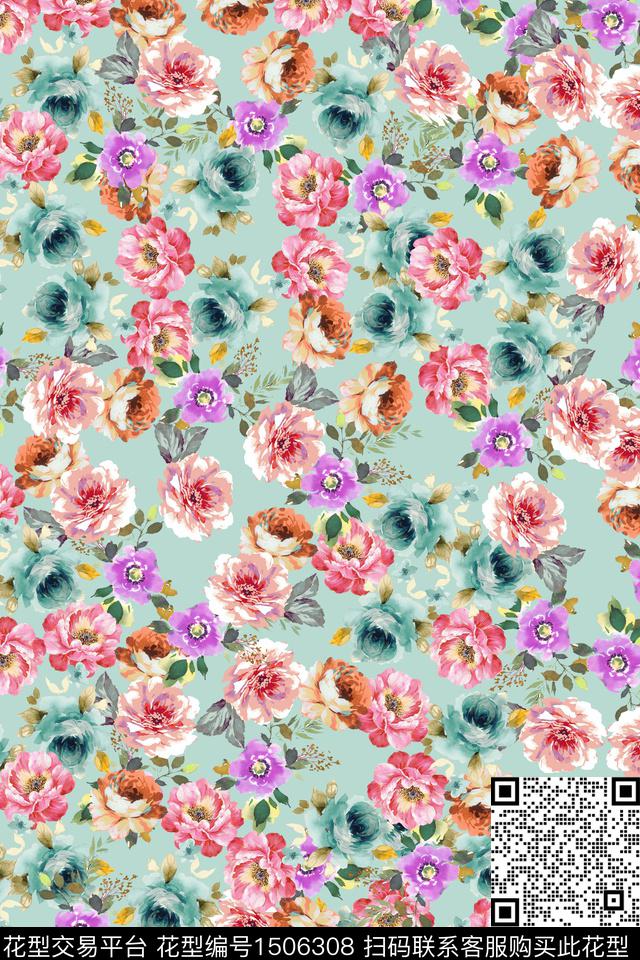 花卉真丝小碎花数码印花华亿平台下载（图片编号: 1506308） - 瓦栏（Walan）