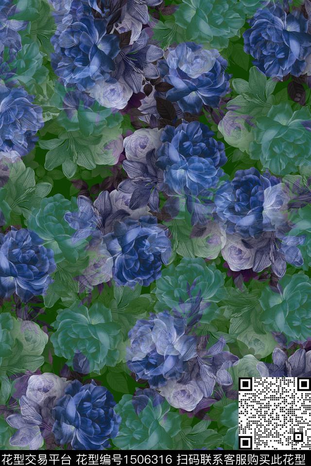 水彩花卉大牌风数码印花华亿平台下载（图片编号: 1506316） - 瓦栏（Walan）